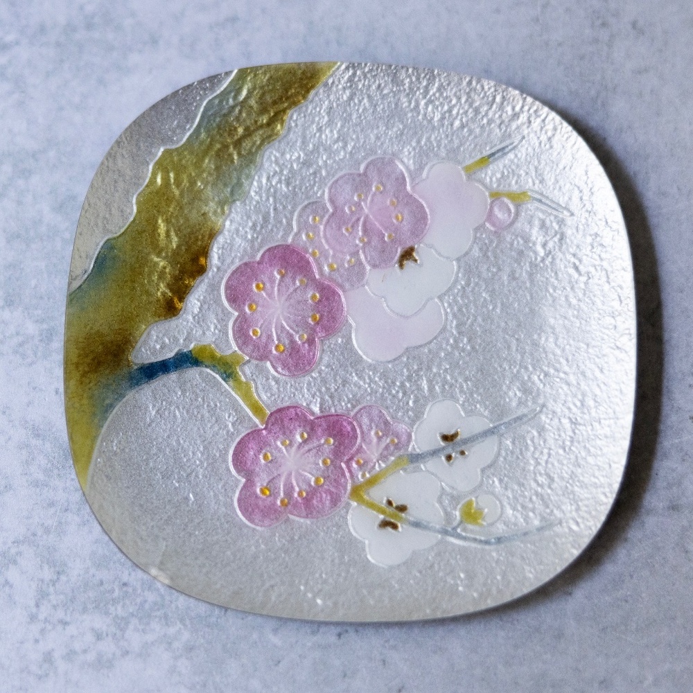 Ando Japan Japanese cloisonne cherry blossom plate dish enamel